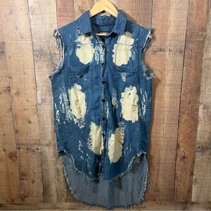 Distressed Bleached Denim Vest XL Grunge Punk Sleeveless Shirt Thrill Jeans Edgy